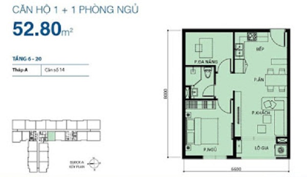 Diện tích căn hộ 1+1 PN